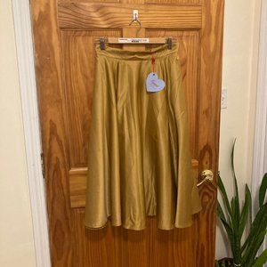 Unique Vintage + Banned Retro Pleated Skirt, Gold